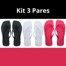 Kit 3 Pares Chinelos Feminino Quadrado Sandália Rasteirinha Confortável e Macio
