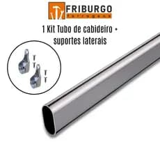 1 Kit Tubo de Cabideiro Oval Arara para guarda-roupas e closets + suportes laterais e parafusos (sob medida)