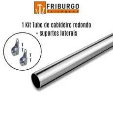1 Tubo Cabideiro Redondo + Suportes Laterais  P/ Araras, Guarda Roupa, Closets