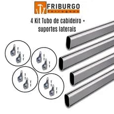 4 Kits Tubo de Cabideiro Oval  Arara para guarda-roupas + suportes laterais e parafusos (sob medida)