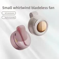 Ventilador mini sem lâminas, recarregável por USB, montado no pescoço, portátil e de tamanho compacto.