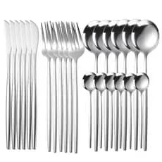 Kit 24 Peças Aço Inoxidável 416 Jogo De Talheres Prata FDA CE LFGB ROHS