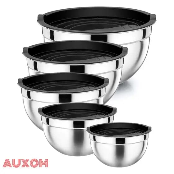 Kit 5 Tigelas de Aço Inoxidável com Tampas Herméticas para Salada e Armazenamento de Alimentos Cozinha Doméstica