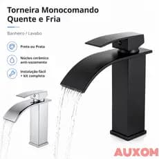 Torneira Para Banheiro Luxo Monocomando Quente Fria Cuba Baixa Cascata Cromada Inox