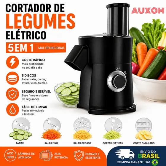 5 em 1 Cortador de Legumes Elétrico Processador de Alimentos Ralador Multifuncional Fatiador de Vegetais Lâminas Inox