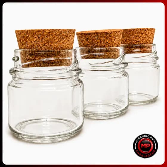 Kit 100 Mini Pote de Vidro 40ml Rolha Cortiça Potinho de Vidro para Mini Velas Lembrancinhas