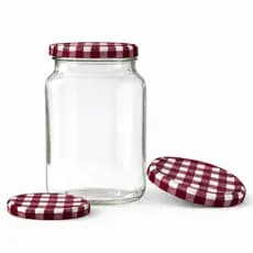 15 Potes de Vidro 600ml Nadir para Conservas Doces Multiuso Tampas Metalicas Cor Vinho Xadrez