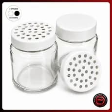 Kit 12 Polvilhador Pote de Vidro 200ml Tampa Furada Açúcar Canela Queijo Ralado Tempero Condimento