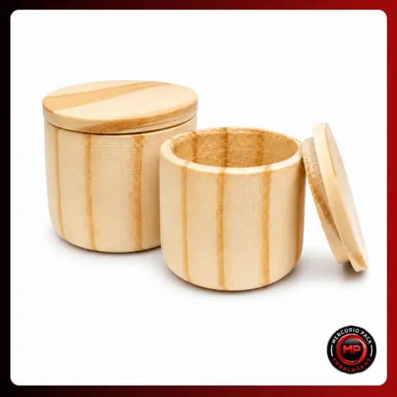 Kit 10 Potinhos Madeira Pinus 50ml Tampa Tempero Vela Lembrancinha Artesanato