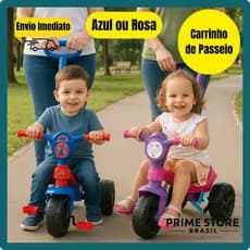 Motinha Infantil Passeio e Pedal com Haste Spider Gatinha Kendy Menino Menina Moto Carrinho Triciclo