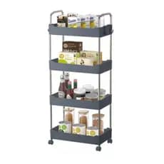 Prateleira Multiuso 4 Andares com Rodinhas Cinza Inox Cozinha Banheiro Lavanderia - ENVIO IMEDIATO
