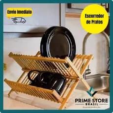 Escorredor de Louças Dobrável em Bambu 100% Natural com 2 Andares 14 Divisórias Escorredor de Pratos