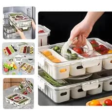 Organizador de Geladeira Suporte Cesto Com Tampa Hermético Transparente Divisórias Legumes e Frios
