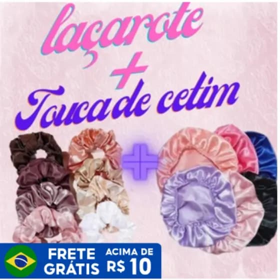 Kit 15 Touca De Cetim + 15 Scrunchies Xuxinha Laçarote De Cetim Atacado