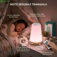 Luz Noturna LED com Controle Remoto 13 Cores Toque e Recarga USB Luminária de cabeceira para quarto