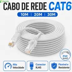 Cabo de Rede LAN RJ45 Cat6e – Ideal para Internet Rápida, 10m, 20m, 30m