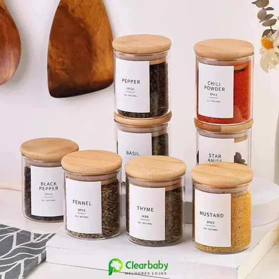 Kit 6 Peças 200ML Potes Herméticos Com Tampa De Bambu pote de mantimentos