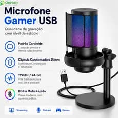 Microfone Condensador RGB de Alta Sensibilidade – Para Jogos Podcast e Lives | Equipamento de Gravação Completo