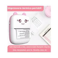 Mini Impressora Portátil Gato Rosa E Azul Térmica Bluetooth