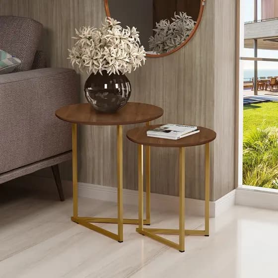 Conjunto de Mesa De Apoio Jade Sala Estar Pé de Aço Luxo