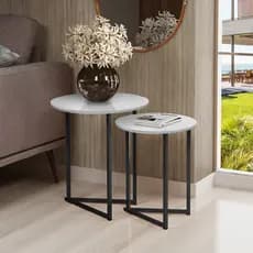 Conjunto Mesa De Apoio Canto Jade Sala Estar Pé de Aço Luxo
