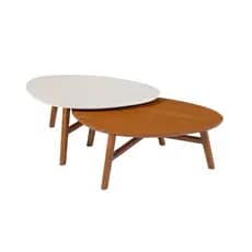 Kit 2 Mesa de centro para sala organica Manaus base madeira tampo laqueado e laminado moderna design clean sofisticada