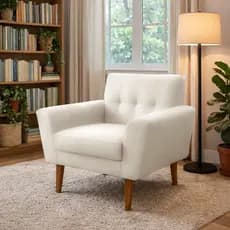 Poltrona Decorativa Bruna Luxo Estofada Para Sala de Estar Suede Bege Pés Palito