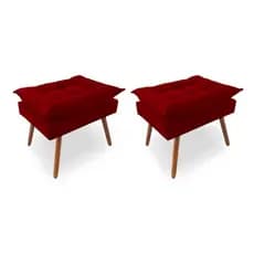 Kit 2 Puffs Decorativos Quadrados Opala Pés Palito Tecido Suede Vermelho Kimi Design