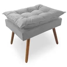 Banqueta Decorativa Opala Sala de Estar Pés Palito Sued Cinza Claro - Kimi Design