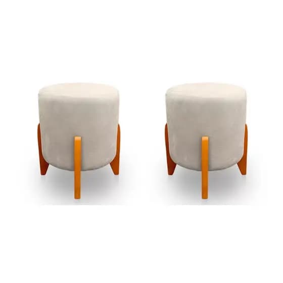 Kit 2 Puff Banqueta Decorativo Eloa Suede Bege - Kimi Design