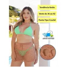 Saia Saída de Praia Curta Tricot para Piscina Rendada estilo crochê saida tricô furos trico croche