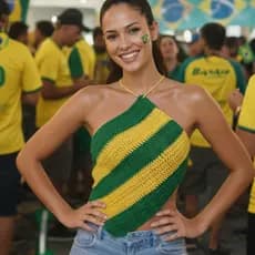 Cropped Feminino Listrado Crochê Brasil Frente Única Blusa Feminina Estilosa Copa Verão
