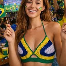 Top Cropped Feminino Crochê Brasil Blusa Feminina Estilosa Carnaval Verão Ajustável Tricot