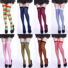 Meia 7/8 acima do joelho padrão,Meia Coxa Listrada Colorida Feminina, Meia Alta Até Coxa para Festa, Cosplay, Dia a Dia.
