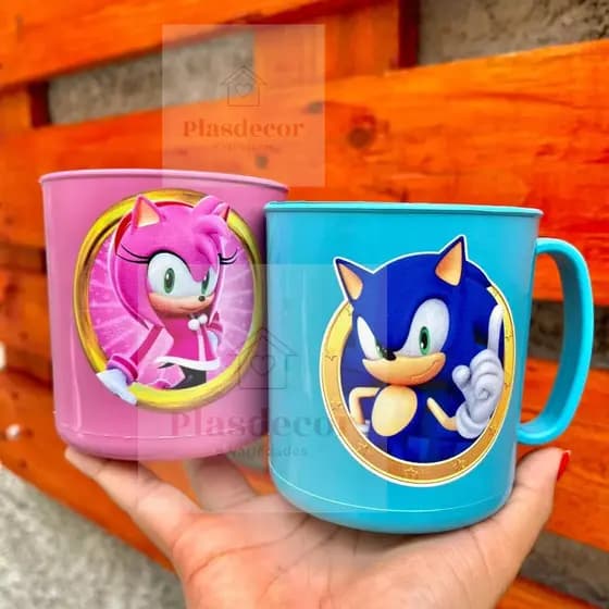10-15-20 Canecas adesivadas SON 450ml Para Festa lembrancinhas Presentes Aniversários Sonic Amy rose