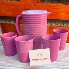 Jarra De Suco Agua 2 Litros + 4 Copos plásticos Rosa Pink 350ml cozinha