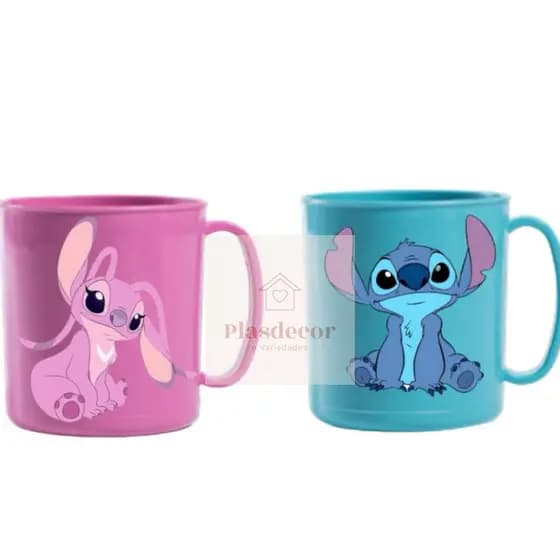 10-15-20 Caneca Adesivadas de Plástico stitch e angel Para Festa lembrancinhas Presentes Aniversários Festa  450ml
