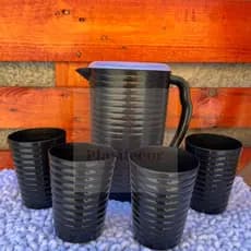 Jarra De Suco Agua 2 Litros + 4 Copos plásticos Preto Black 350ml cozinha