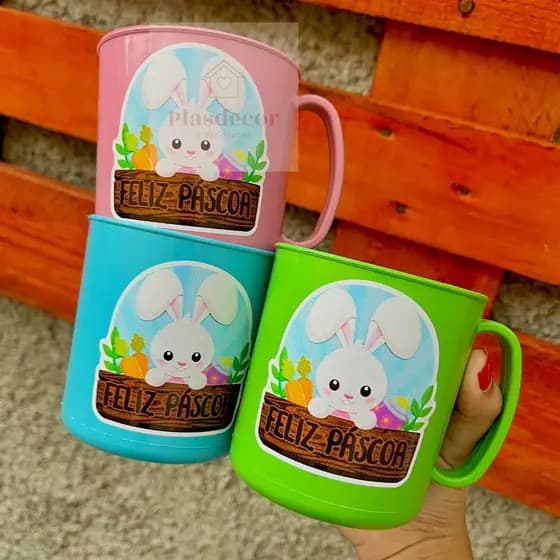 KIT 10-15-20 Canecas adesivadas Feliz Pascoa Coelho Para Festa lembrancinhas Presentes Páscoa Escola Caneca