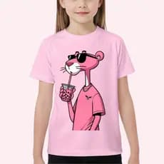 CAMISETA CAMISA BLUSA TSHIRT ESTAMPADA PANTERA COR DE ROSA DESENHO ANTIGO  MODA INFANTIL JUVENIL