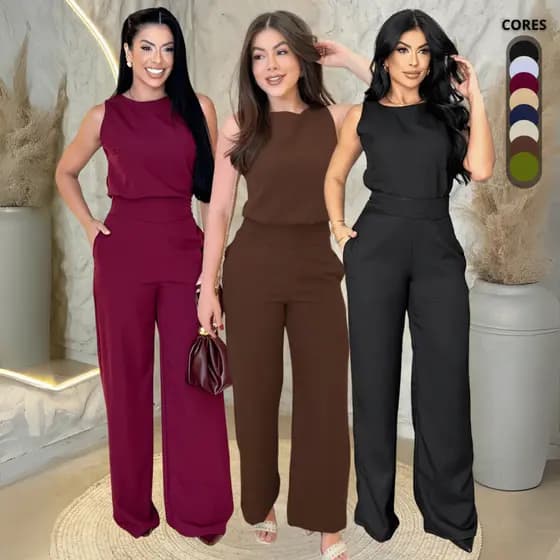 Conjunto Feminino Elegante Calça Pantalona e Blusa Feminina Tendência Moda Social
