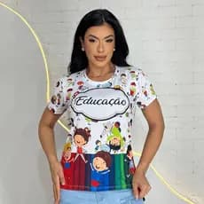 Blusa Tshirt Feminina Premium Educação Professora Escola Camiseta Manga Curta Gola Redonda