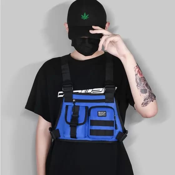 Moda colete com bolso no peito Hip-hop Streetwear Características Bolsa com cinto no peito Bolsa