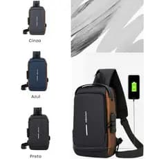 Bolsa De Peito Masculina À Prova D'água De Grande Capacidade Com Carregamento USB