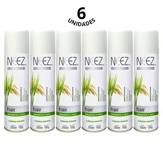 Kit 6 Shampoo a Seco Cabelos Oleosos Refrescante Neez 250mL