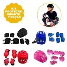 Kit Capacete Proteção 7 Peças Criança Infantil Joelheira Cotoveleira Luvas Bicicleta Patinete Skate
