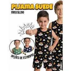 Conjunto Infantil Pijama Regata e Short – masculino menino - Tecido Suede Macio