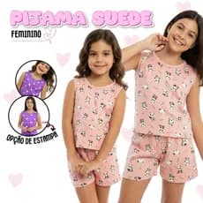 Pijama Infantil Feminino Estampado Manga Curta Regata e Short Baby Doll Fresquinho