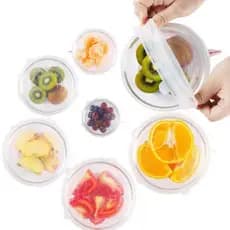 6 Pcs Tampas Panela Silicone Universal Reutilizável Elástica, Tampas Silicone Cozinha/Geladeira
