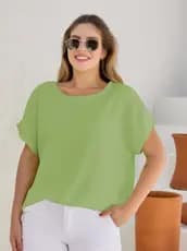 Blusa Social Feminina de Tecido Viscolinho Manga Curta Plus Size